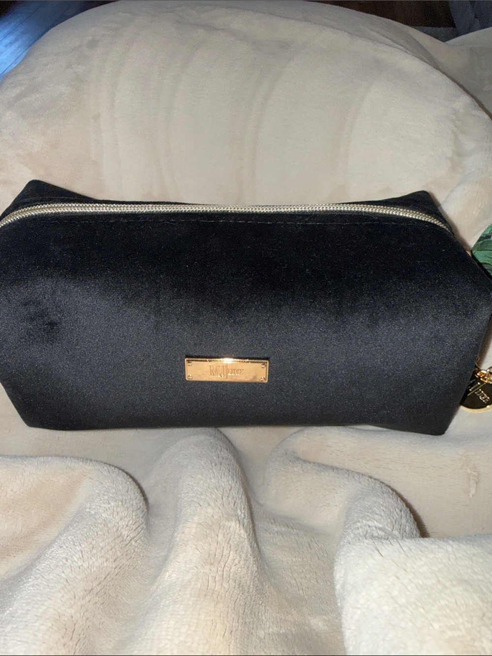 Makeup Junkie Bobby Black Velvet Cosmetic Pouch with Gold Hardware